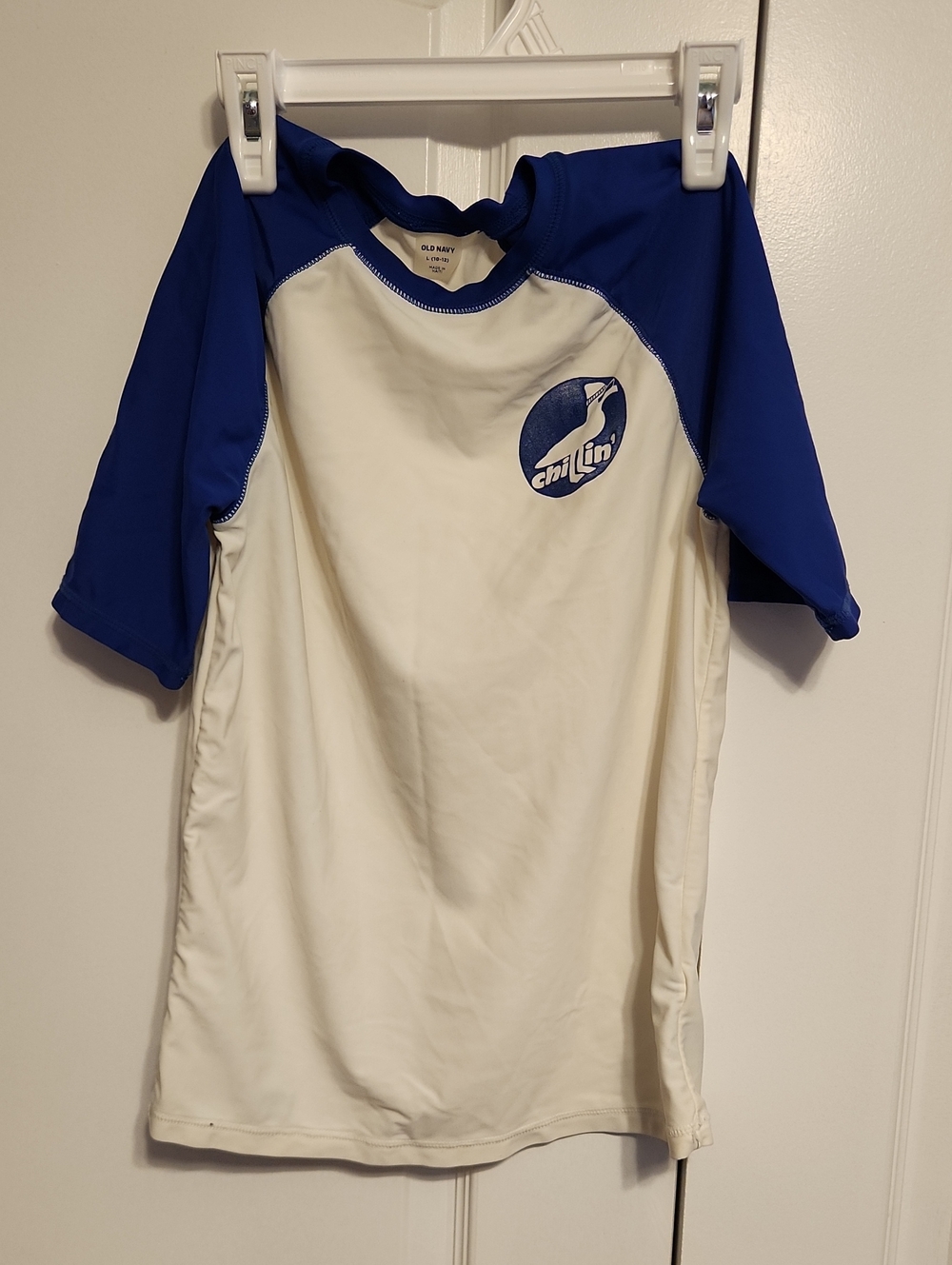 Old Navy Boy's White and Blue Short-Sleeve Swim Top